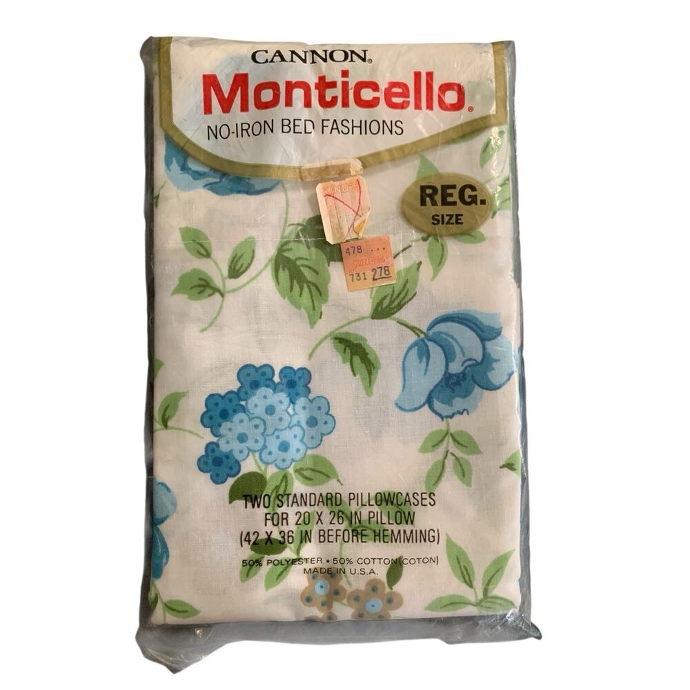 2 Vintage Canon Monticello Floral‎ Pillowcases Standard No Iron Cotton Polyester